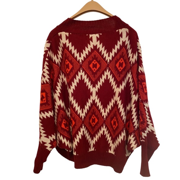 Tobi Red Print Open Front Knit Cardigan Size M/L - Picture 2 of 6